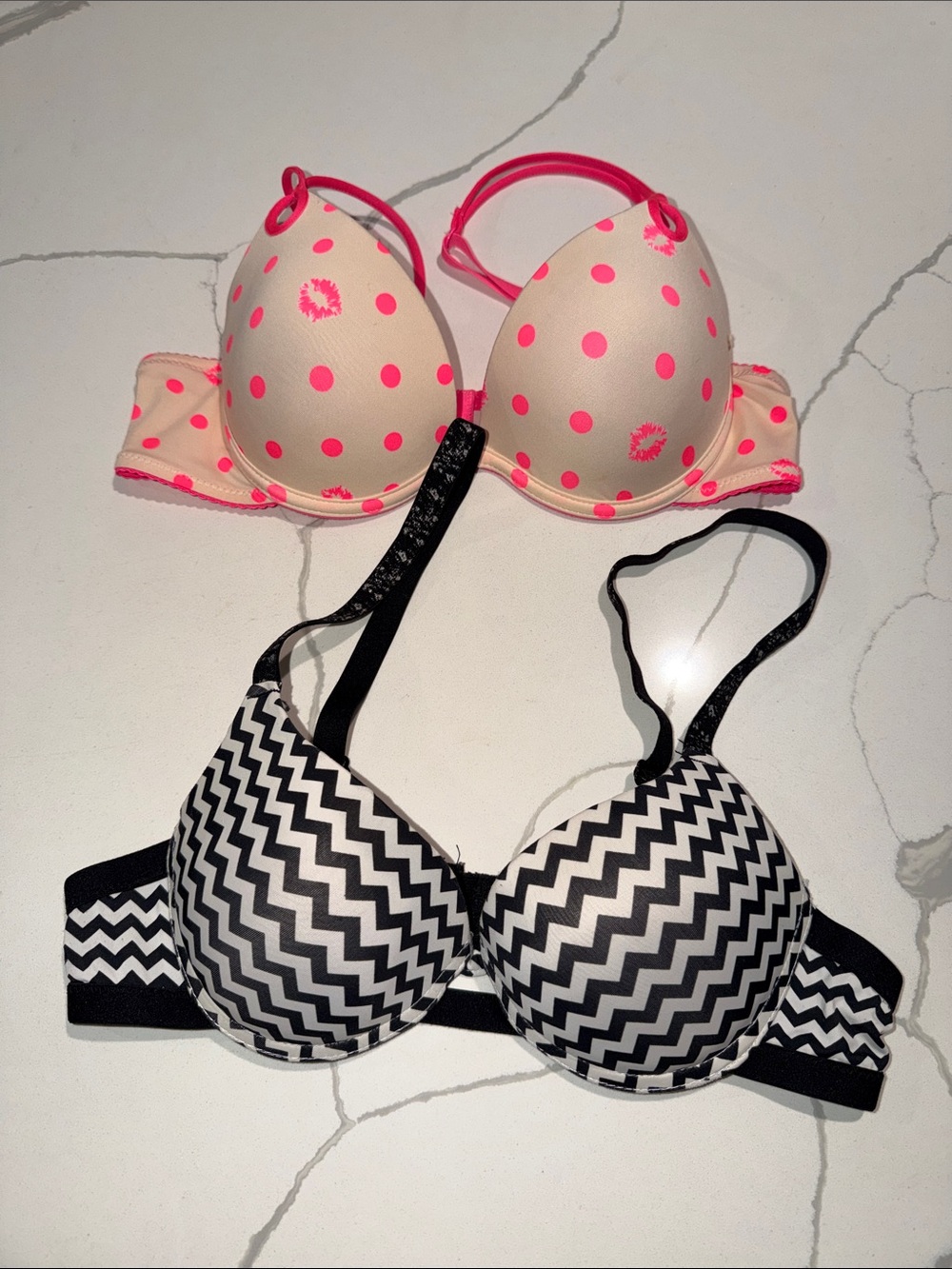 Joe Boxer Pink Polka Dot & Black Chevron Bras